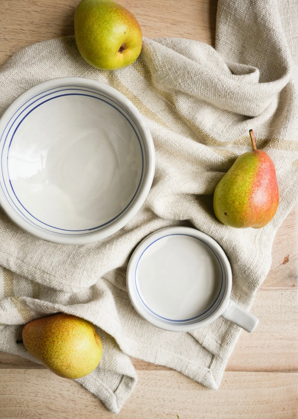 Hand Painted Breton Stripe Snack Bowl - Ink