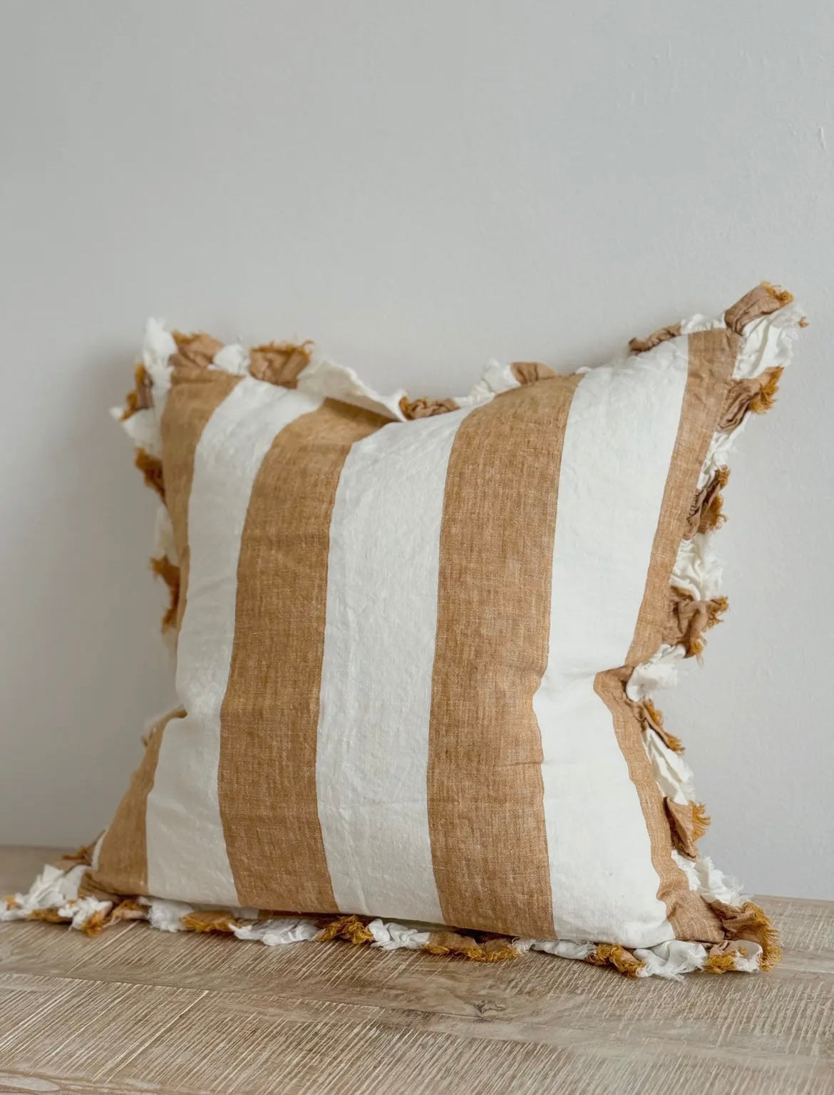 Hallie Mustard Linen Cushion Cover - Ruffle Edge