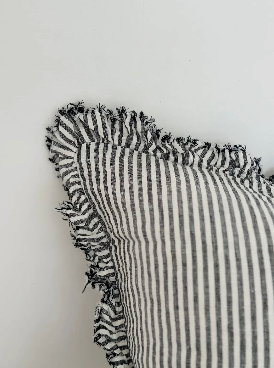 Hallie Ruffled Linen Cushion Cover - Charcoal Stripe