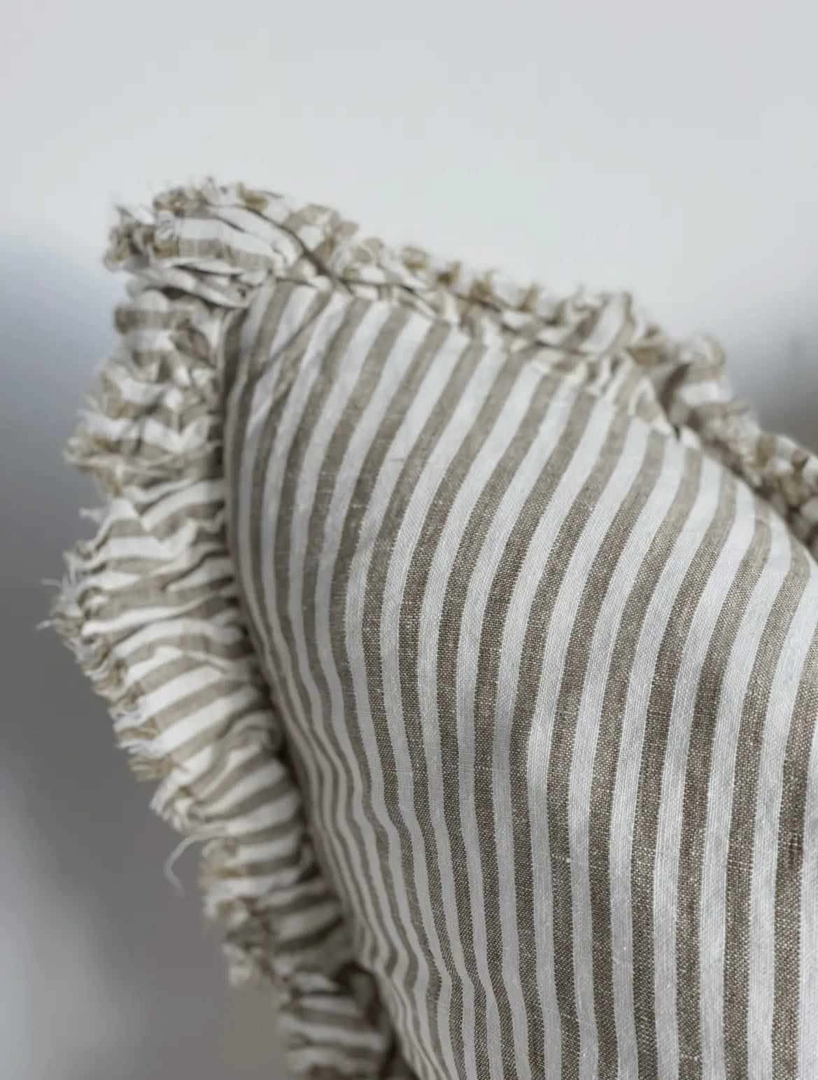 Hallie Ruffled Linen Cushion Cover - Olive Stripe