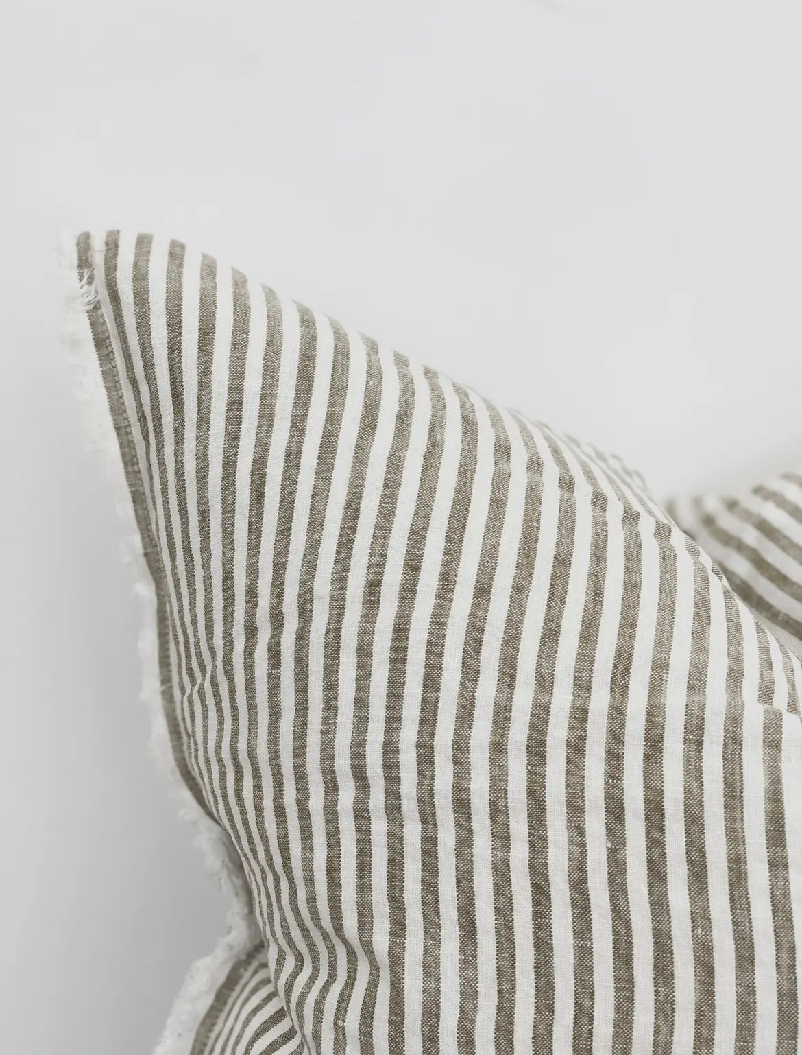 Esmee Linen Cushion Cover - Frayed Edge Olive Stripe