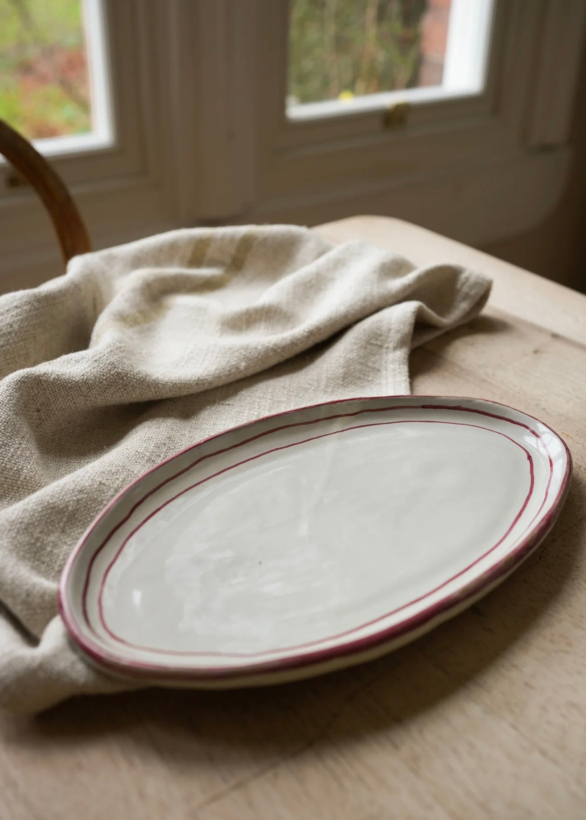 Handpainted Breton Stripe Oval Plate - Brick