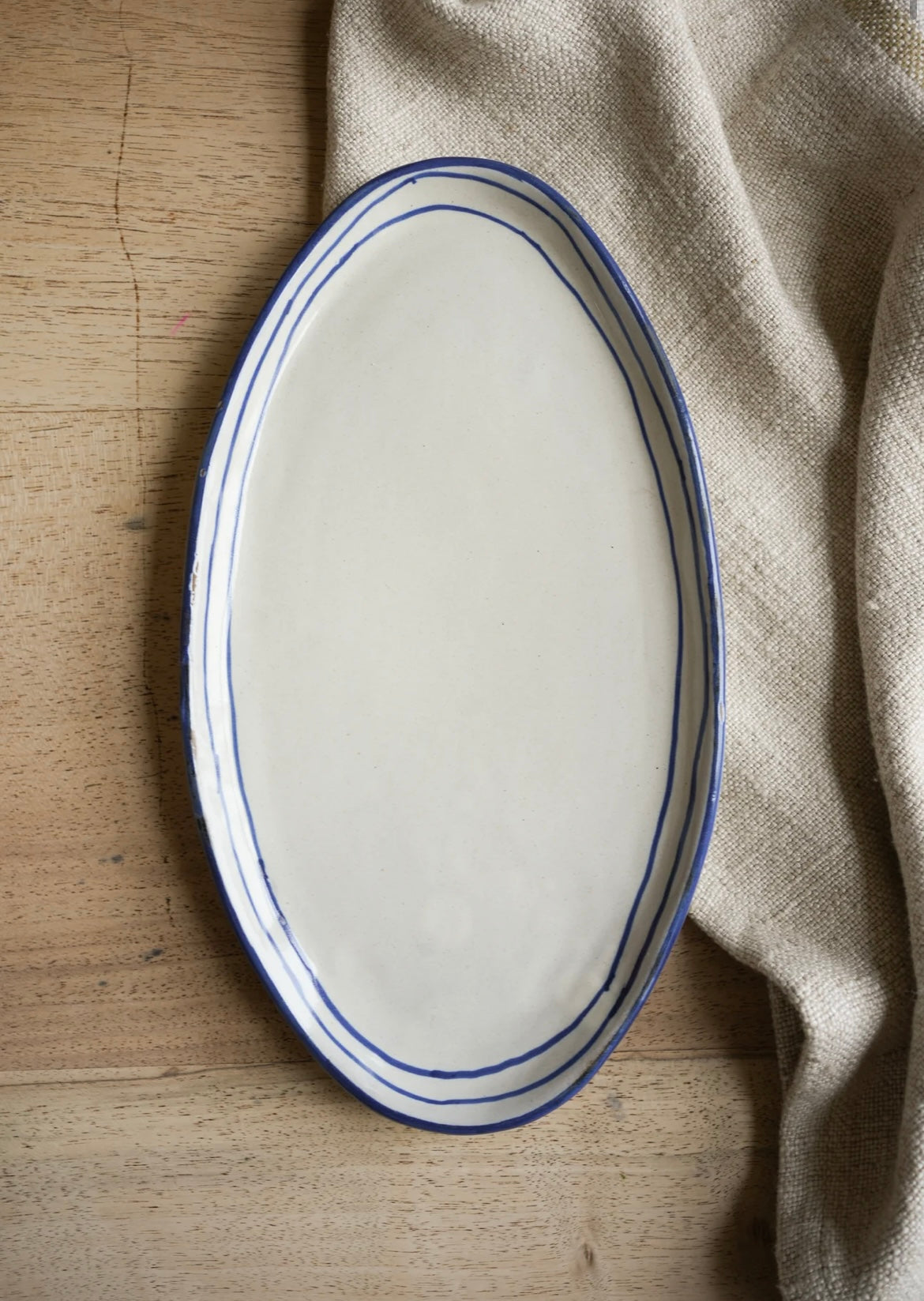 Handpainted Breton Stripe Oval Plate - Ink