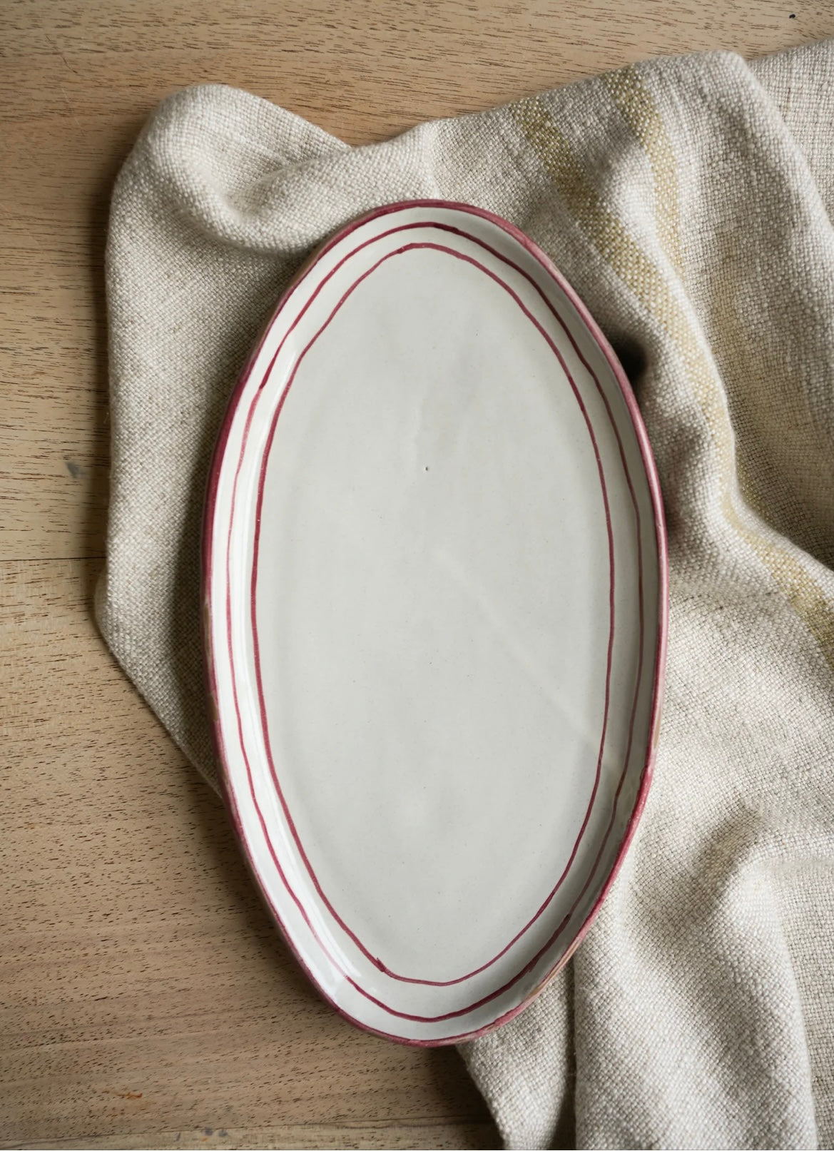 Handpainted Breton Stripe Oval Plate - Brick