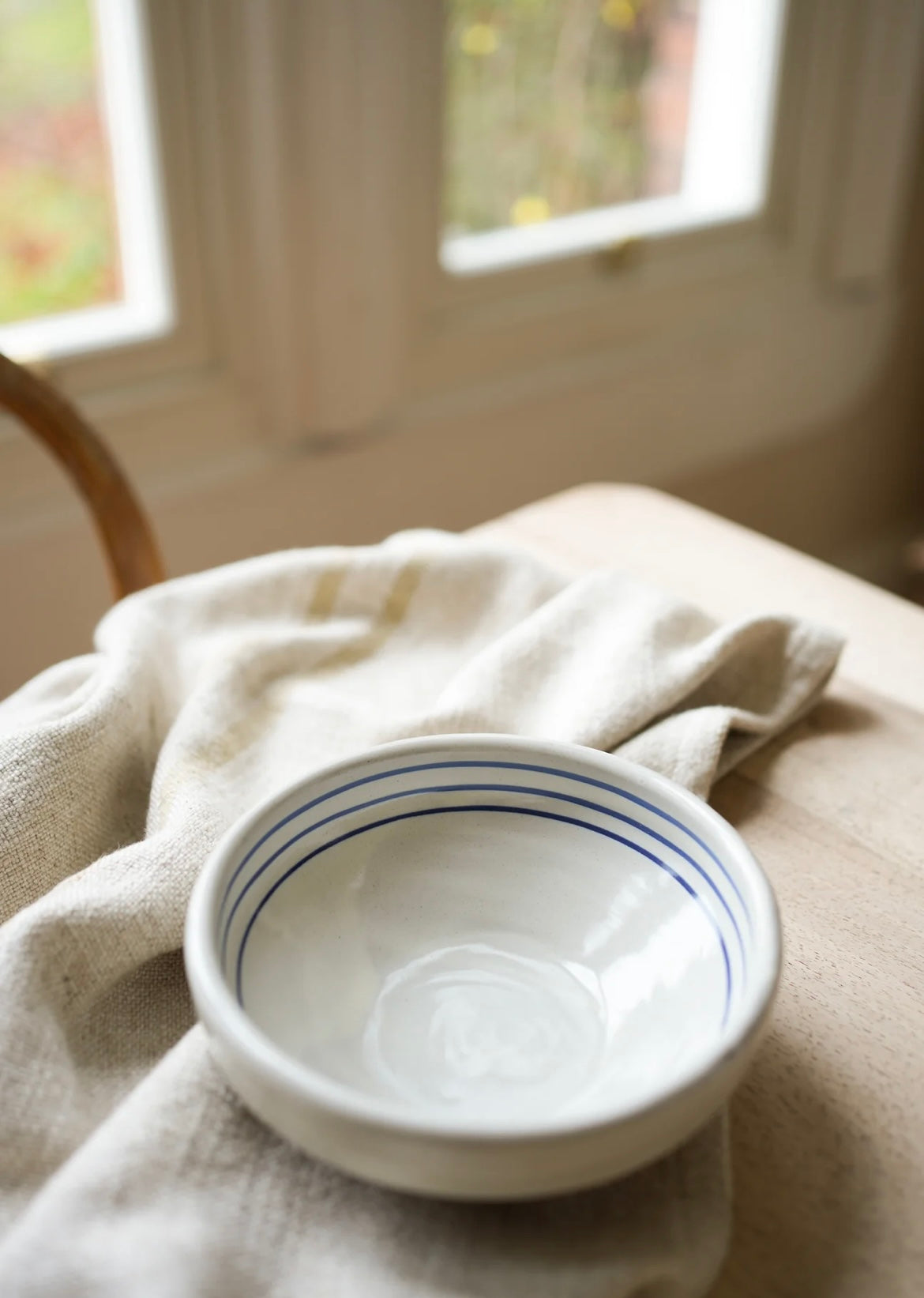 Hand Painted Breton Stripe Snack Bowl - Ink
