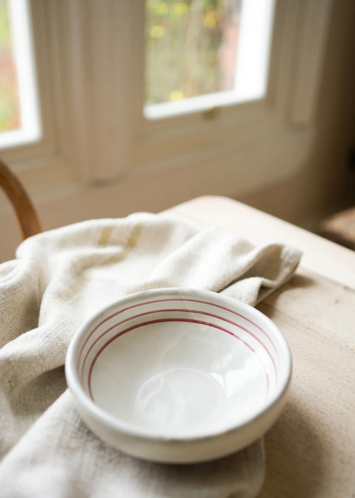 Hand Painted Breton Stripe Snack Bowl - Brick