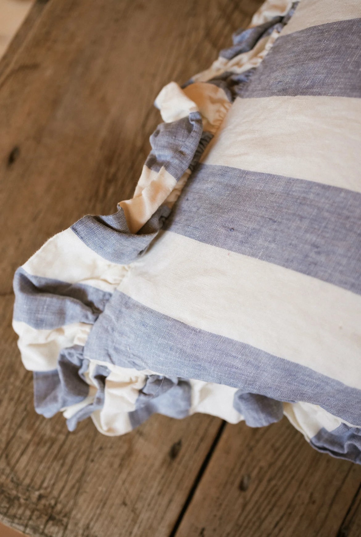 Blue - The Brighton Pavilion Bold Stripe Washed Linen Cushion 60x60cm