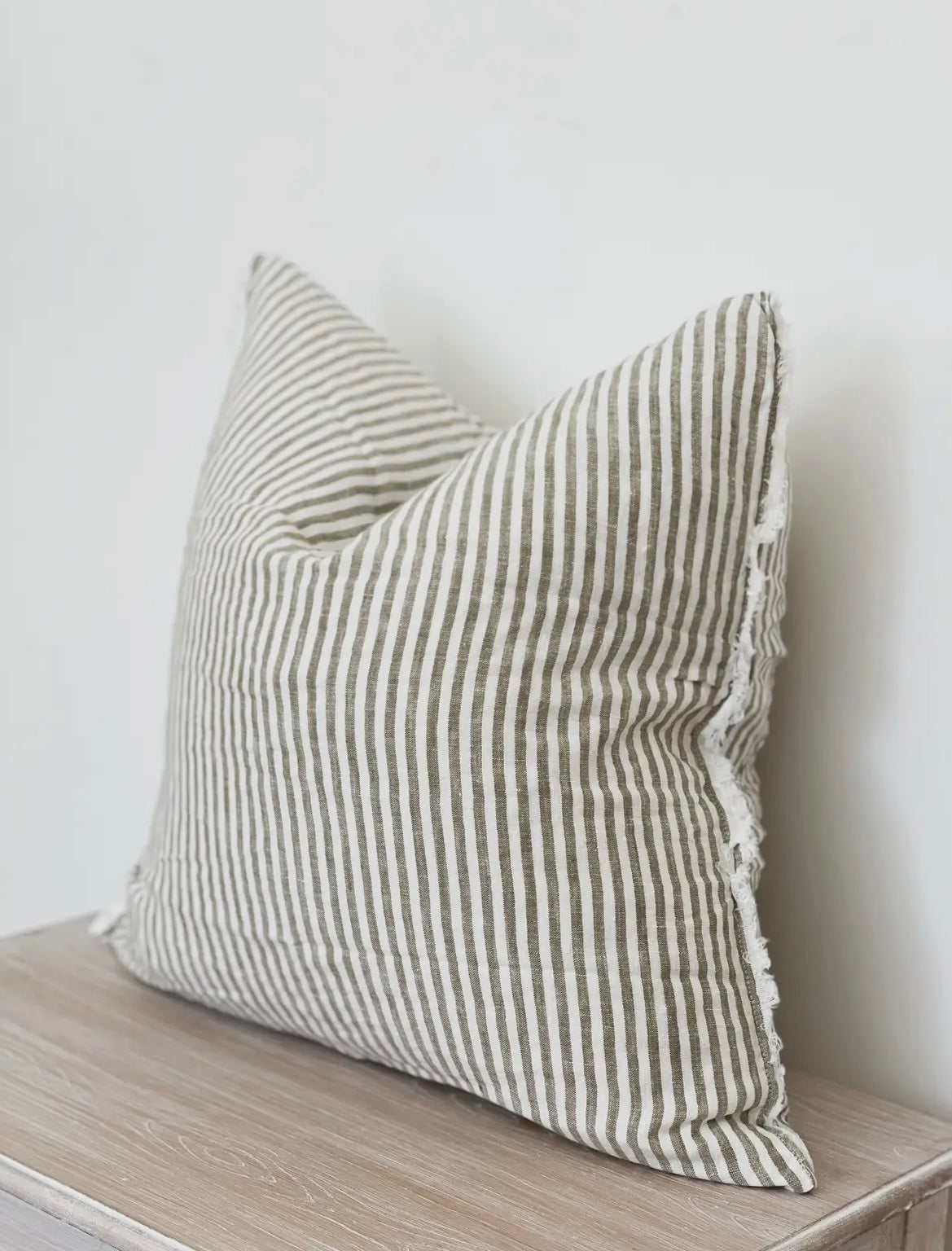 Esmee Linen Cushion Cover - Frayed Edge Olive Stripe