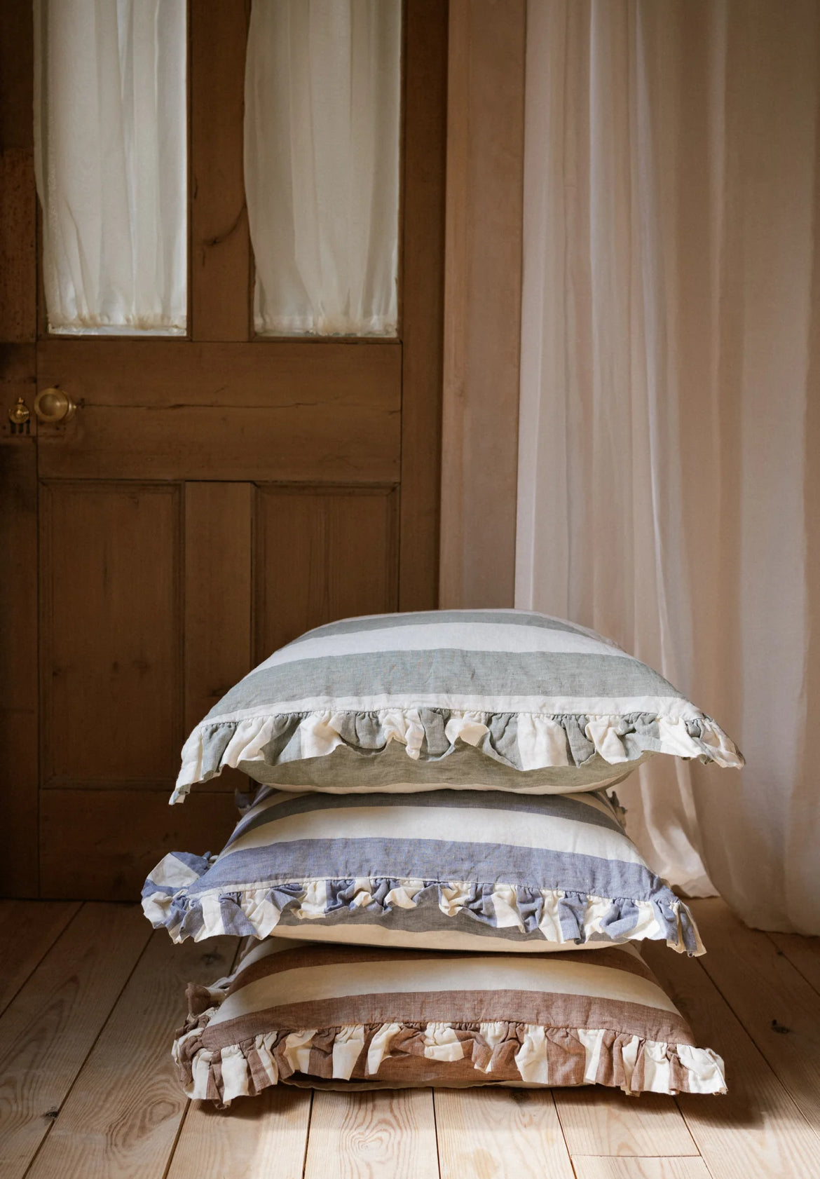 Terracotta- The Brighton Pavilion Bold Stripe Washed Linen Cushion 60x60cm