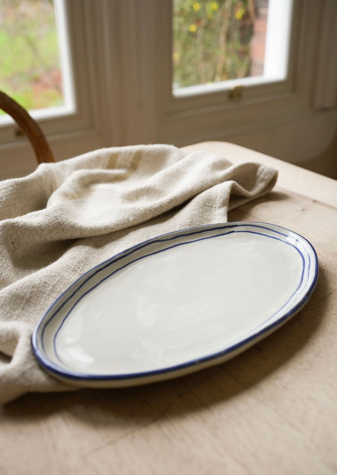 Handpainted Breton Stripe Oval Plate - Ink