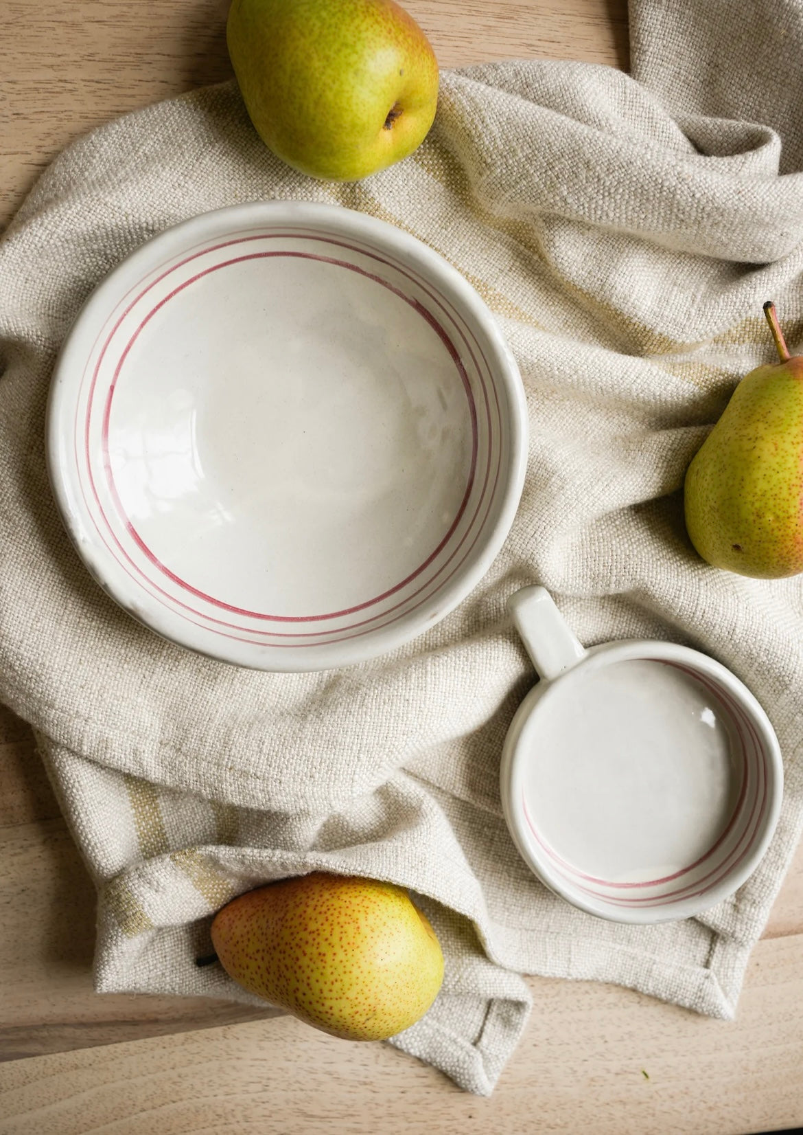 Hand Painted Breton Stripe Snack Bowl - Brick