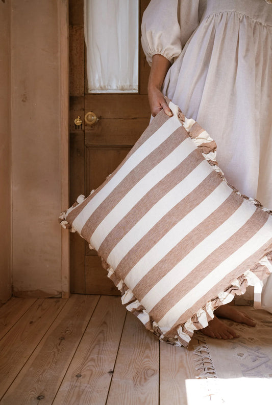 Terracotta- The Brighton Pavilion Bold Stripe Washed Linen Cushion 60x60cm