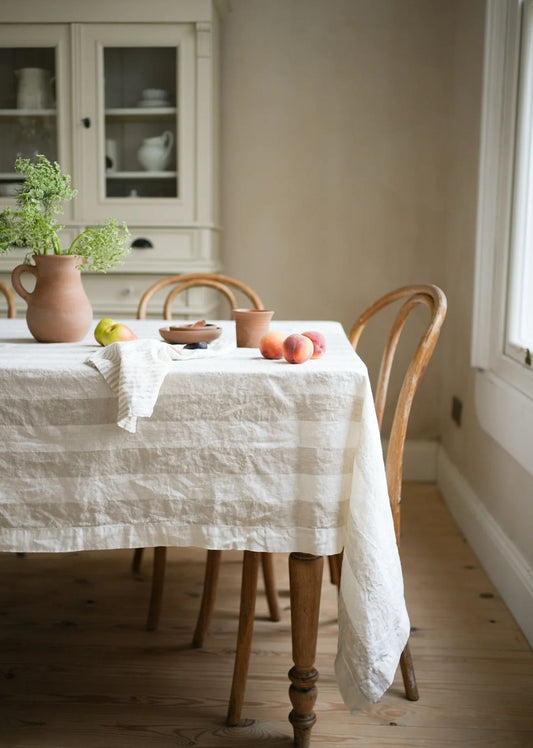 Provence Wide Stripe Tablecloth - Natural Stripe 140 x 240cm